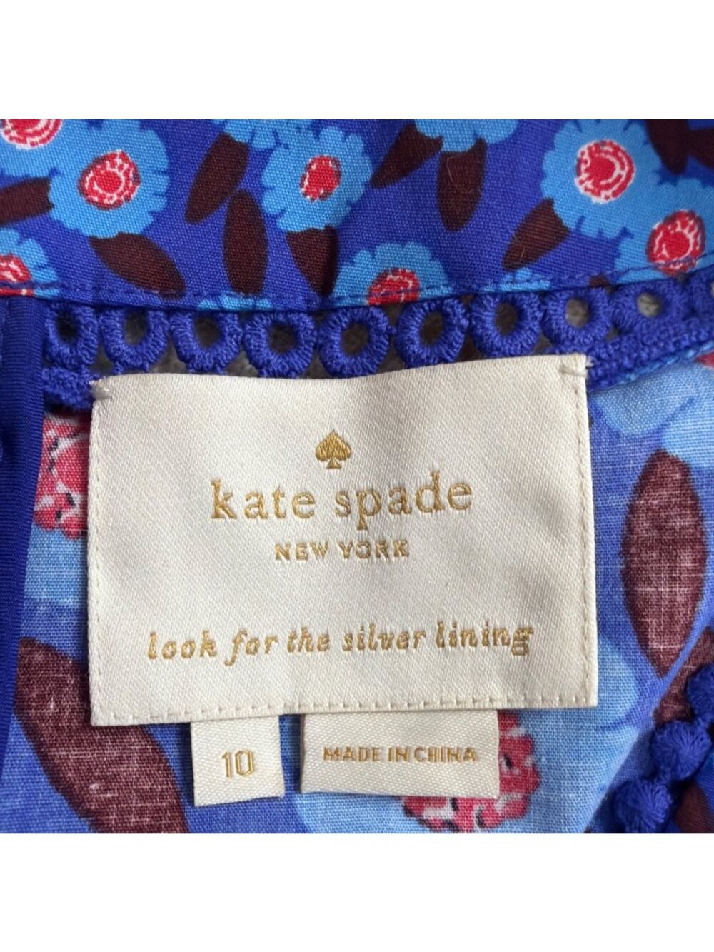Kate Spade Women’s Blue Cotton Blend Floral Sleeveless Dress Size 10 - Picture 8 of 10